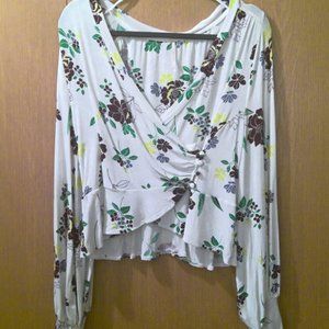 Free People Floral Faux Wrap Blouse